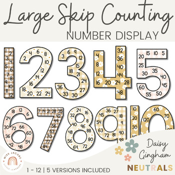Preview of Skip Counting Posters |  Daisy Gingham Neutrals Math Classroom Decor