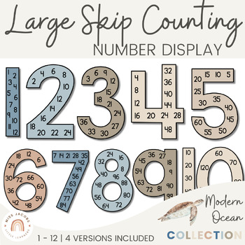 Preview of Skip Counting Posters | Neutral Modern Ocean Math Classroom Decor