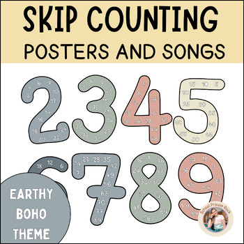 Preview of Skip Counting Posters and Songs Math | Earthy Boho Theme