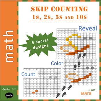 Preview of Counting Review 5 Worksheets.  Skip Count by 2, 5, and 10 to Reveal Secret Image