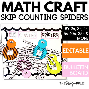 Preview of Skip Counting Spiders by 2 and 5 | Halloween Math | October Craft Bulletin Board