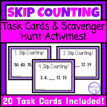Preview of Skip Counting Numbers Task Cards Write the Room Math Scavenger Hunt Activities