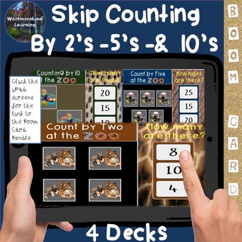 Preview of Skip Counting at the Zoo Digital Interactive Boom Cards Distance Learning 4 Deck