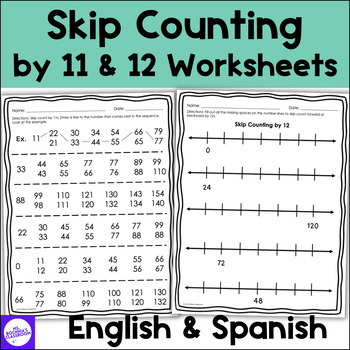 Preview of Skip Counting by 11 and 12 Worksheets Bundle | Contar de 11 en 11 y 12 en 12