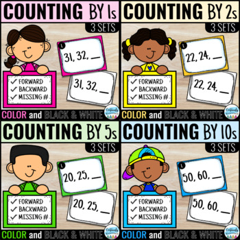 Preview of Skip Counting by 1s, 2s, 5s, 10s (Within 100) Task Cards | BUNDLE