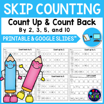 Preview of Skip Counting by 2 3 5 and 10 Worksheets, Google Slides, and Easel