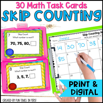 Preview of Skip Counting by 2 5 10 Math Task Cards plus Google Slides