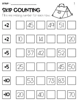 Skip Counting by 2, 5 and 10 Worksheets Camping Theme by Owl School Studio