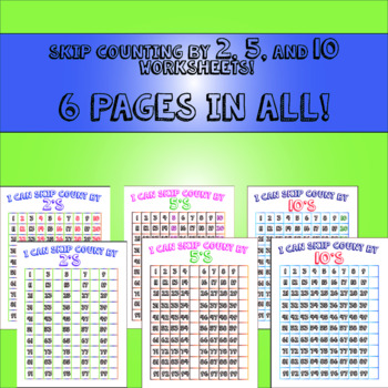 Preview of Skip Counting by 2, 5, and 10 worksheets. 6 pages in all!