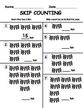 skip counting by 5s fish free by the teacher treasury