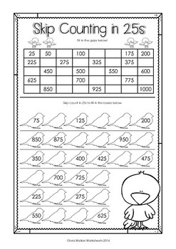 Skip Counting in 25s to 1000 (by 25s) Printables / Worksheets by Olivia ...