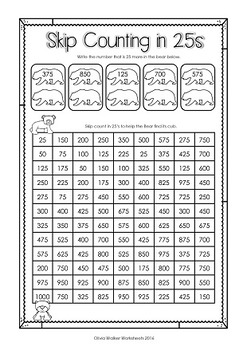 Skip Counting in 25s to 1000 (by 25s) Printables / Worksheets by Olivia