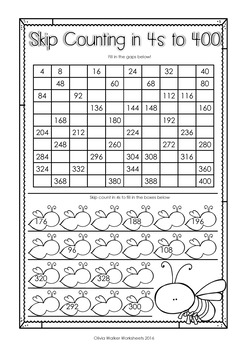 Skip Counting in 4s to 1000 Worksheets / Printables (by 4s / fours)