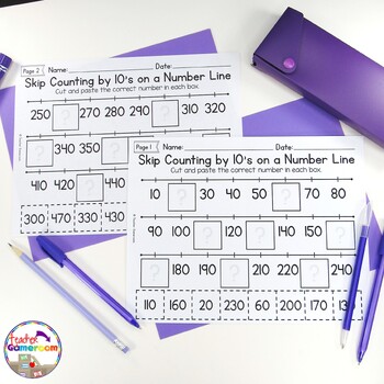 skip counting on a number line by 10s worksheets by teacher gameroom