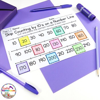 skip counting on a number line by 10s worksheets distance