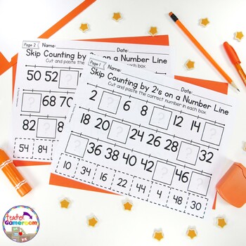 Skip Counting on a Number Line by 2's Worksheets by Teacher Gameroom