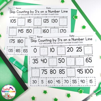Skip Counting on a Number Line by 5's Worksheets by Teacher Gameroom