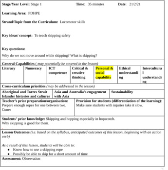 Preview of Skipping - Locomotor skills - Lesson Plan