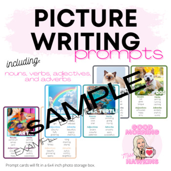 Preview of SAMPLE SENTENCE Writing Picture Prompts with nouns, verbs, adjectives, adverbs