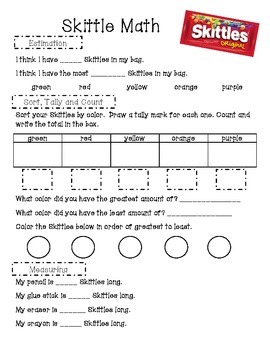Skittle Math activity by Molly Welk | Teachers Pay Teachers