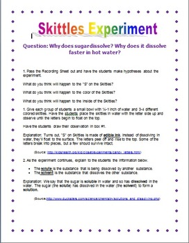 Skittles Experiment STEM (Lesson Plan and Recording Sheet) | TpT