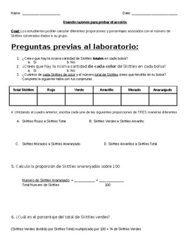 Preview of Skittles Proportion Lab SPANISH COPY