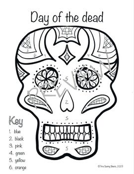 Preview of Skull Color by Number, Calavera, Day of the Dead, Día de los muertos