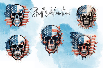 Preview of Skull With Flag Illustration Watercolour Clip art