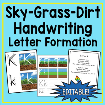 Preview of Sky Grass Dirt Handwriting Practice Sheets and Letter Writing Rhymes EDITABLE