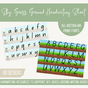 Preview of Sky, Grass, Ground Handwriting Sheets -All Australian Fonts -Print, Project, IWB