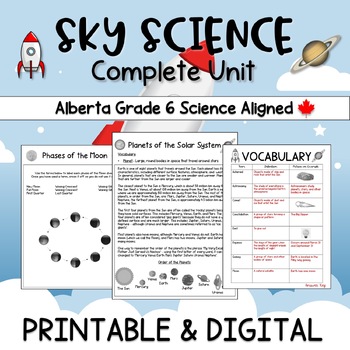Preview of Sky Science Unit - Alberta Grade 6 Aligned - Planets & Space Grades 4-6