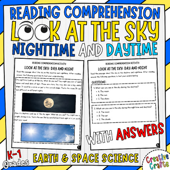 Preview of Sky in Nighttime & Daytime K-1st Earth Science Reading Comprehension Worksheets
