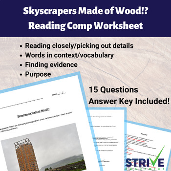 Preview of Skyscrapers Made of Wood Cross-Laminated Timber Reading Comprehension Worksheet