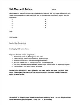 Preview of Slab Mug Project handout, rubric, and critique questions
