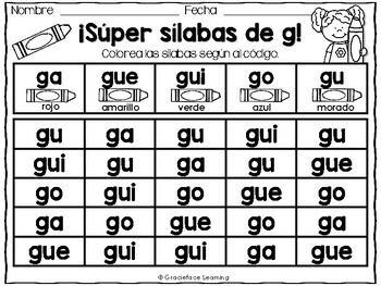 Sílabas guapas - Spanish Phonics Activities for ga, gue, gui, go, gu