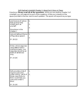 Preview of Slam Poetry: Solli Raphael's "Limelight" chapter 3 worksheet