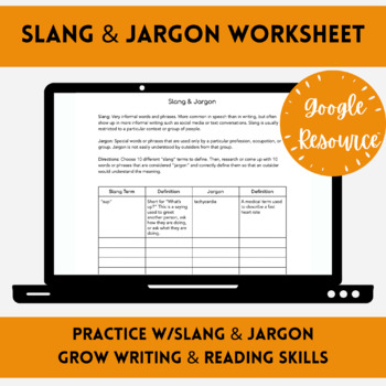 Preview of Slang & Jargon Worksheet -- Digital or Print