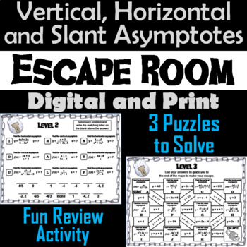 Preview of Slant, Vertical and Horizontal Asymptotes Activity: Algebra Escape Room Game