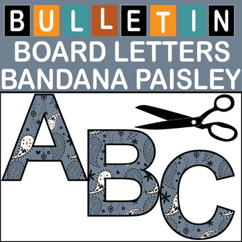 Preview of Slate Gray Bandana Paisley Bulletin Board Letters Classroom Decor (A-Z a-z 0-9)