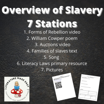 Preview of Slavery Overview - 7 STATIONS with videos, song, poem, law, pictures, and texts