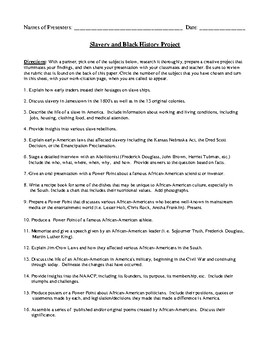 Preview of Slavery and Black History Month Project with Detailed Rubric