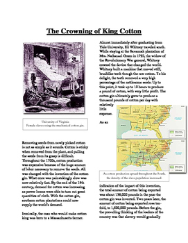 Preview of Info Reading Text - Slavery in America: King Cotton (No Prep/Sub Plans)