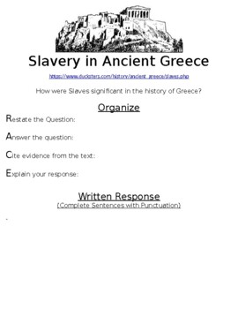 Preview of Slavery in Ancient Greece R.A.C.E Online Writing Assignment  W/Article (WORD)