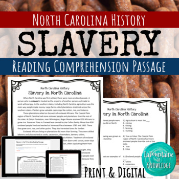 Preview of Slavery in North Carolina Reading Comprehension Passage PRINT and DIGITAL