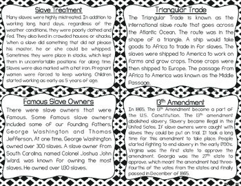 Slavery in the United States: Reading Fluency and Comprehension Task Cards