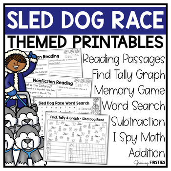 Preview of Sled Dog Race MUSH March Printables Math ELA for 1st Grade