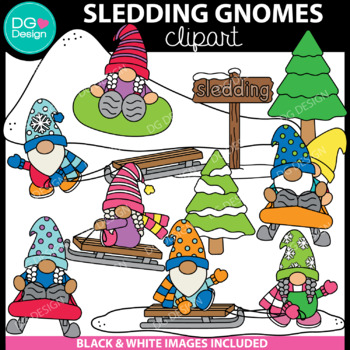 Preview of Sledding Gnome Clipart | Sledding Clipart | Winter Clipart | Gnome Clipart