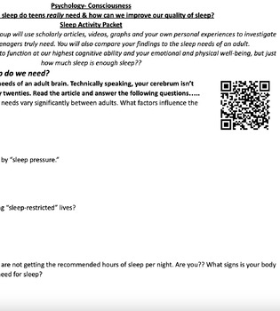 Preview of Sleep Analysis Activity - High School Psychology