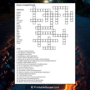 Sleep Crossword Puzzle Worksheet Activity by Crossword Corner TPT