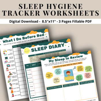 Preview of Sleep Hygiene Tracker Worksheets For Kids Teens-Sleep Diary Bedtime Routine